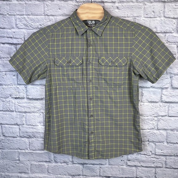 Mountain Hardwear Men Gray Check Short Sleeve Outdoor Fishing Button Sz Medium - Picture 2 of 7